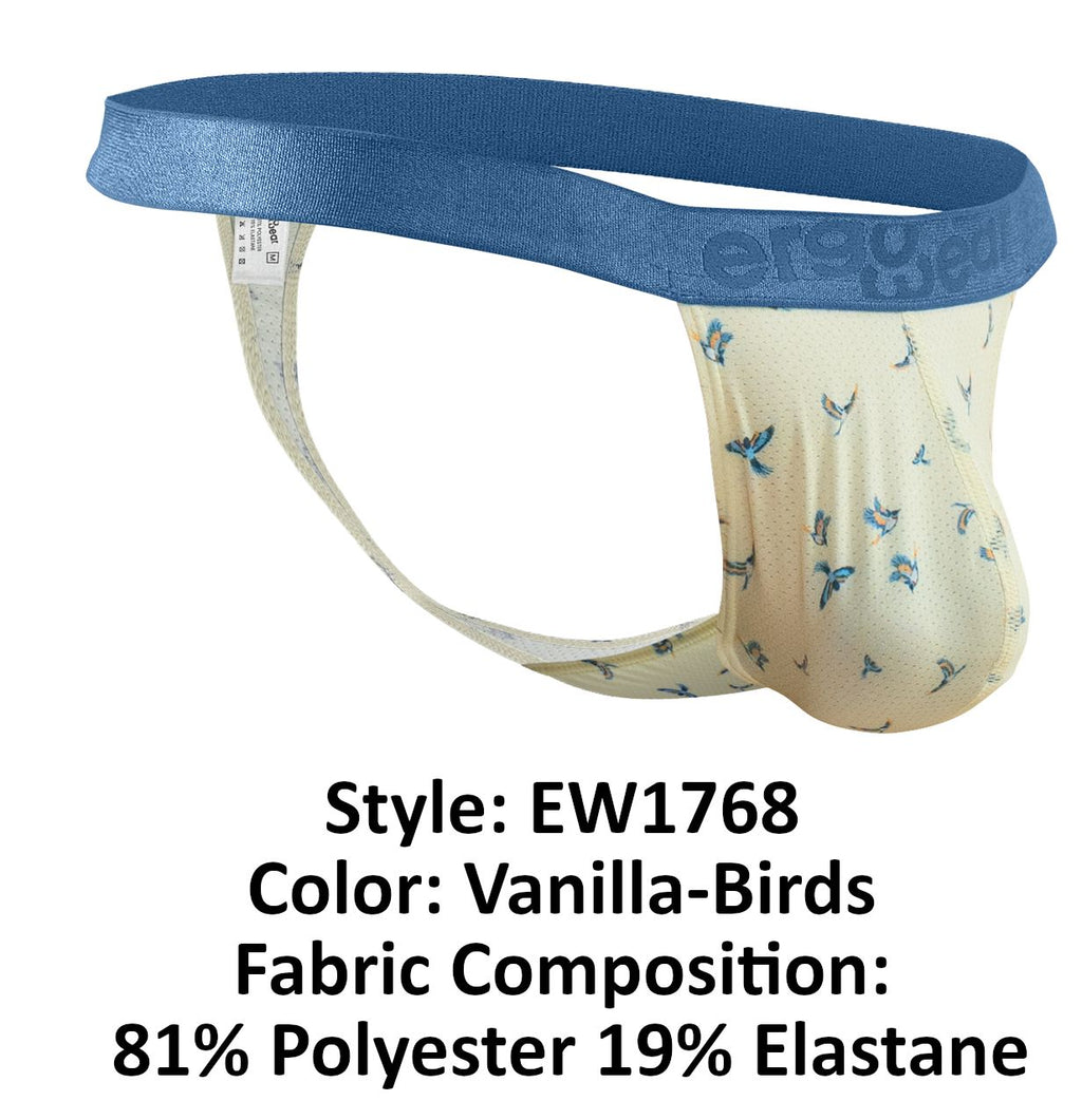ErgoWear Men's Underwear EW1768 SLK SE G-String Color Vanilla-Birds