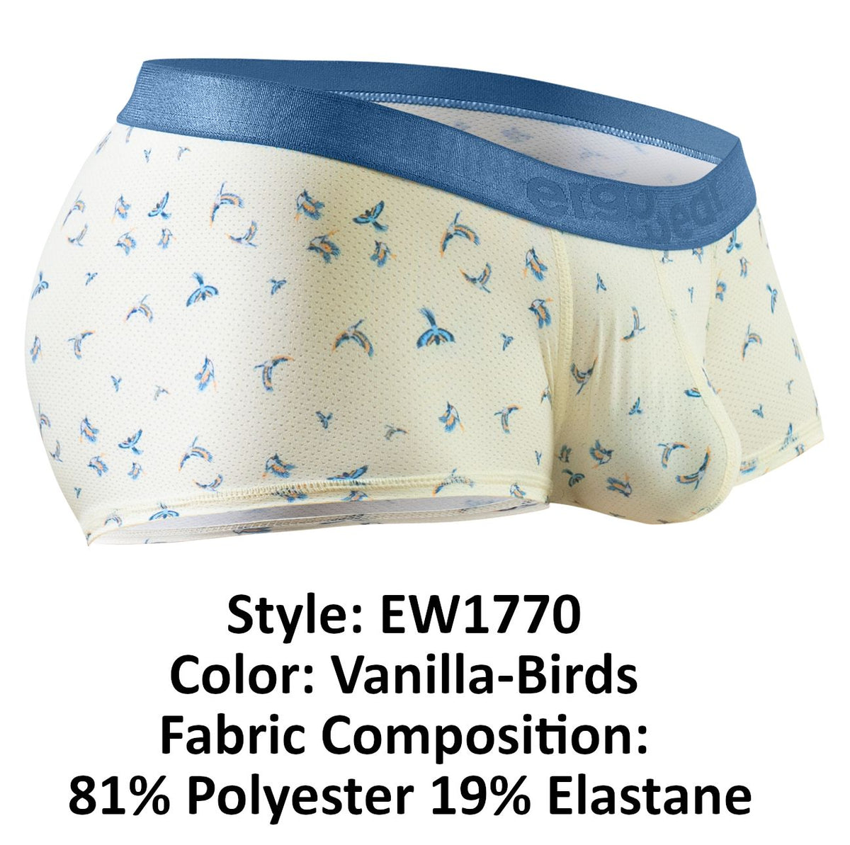 ErgoWear Men's Underwear EW1770 SLK SE Trunks Color Vanilla-Birds