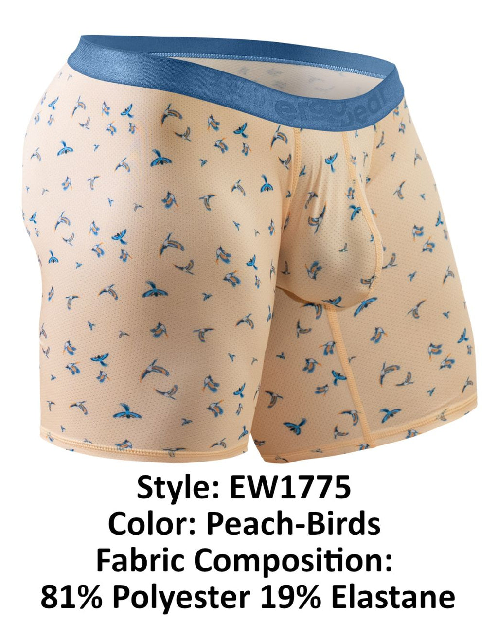 ErgoWear Men's Underwear EW1775 SLK SE Boxer Briefs Color Peach-Birds