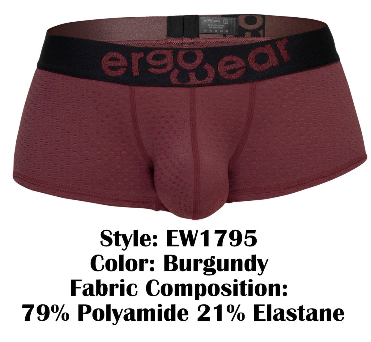 ErgoWear Men's Underwear EW1795 MAX FLOW Trunks Color Burgundy