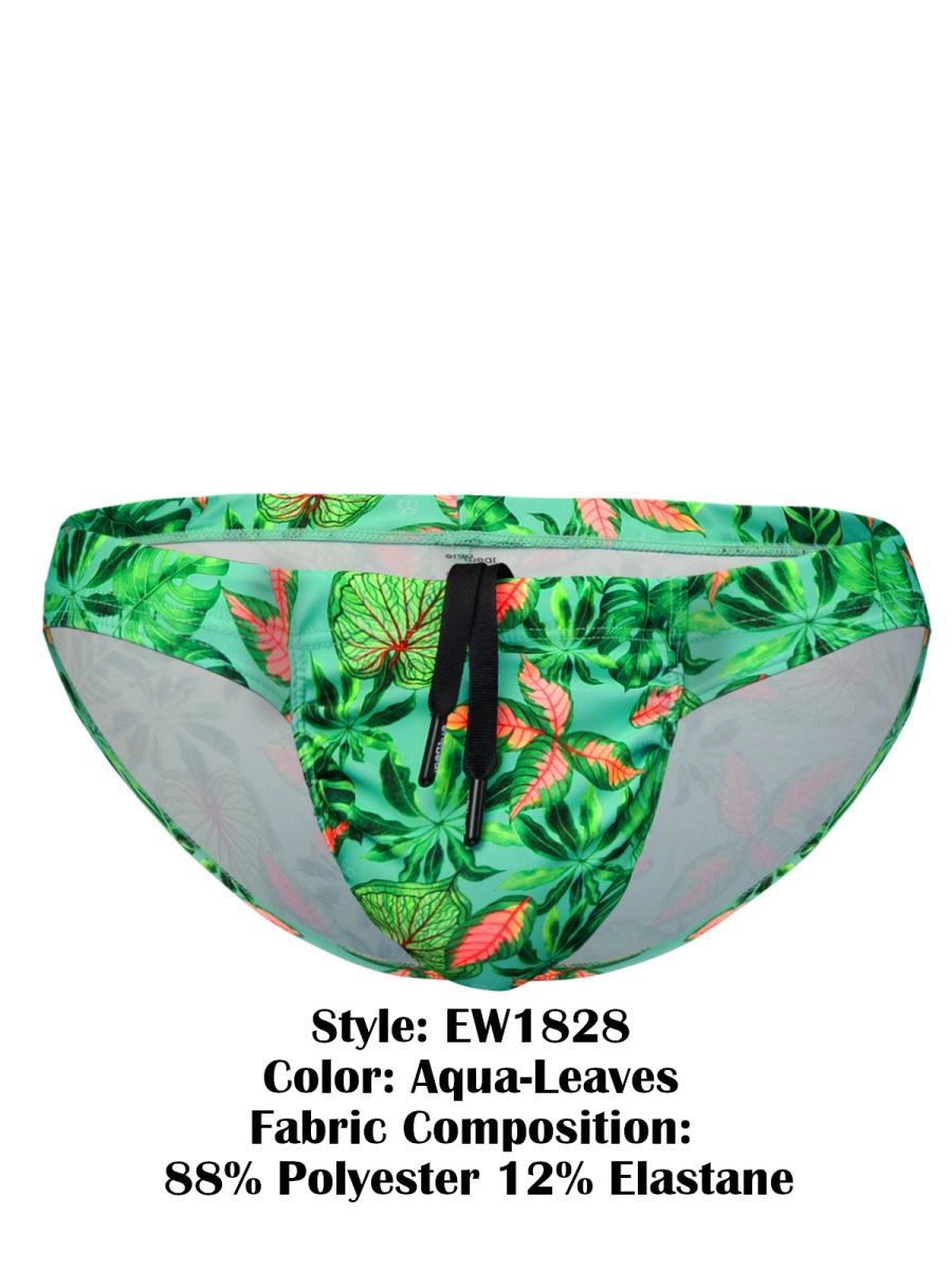 ErgoWear Men's active and swimwear EW1828 FEEL SW Swim Bikini Color Aqua-Leaves