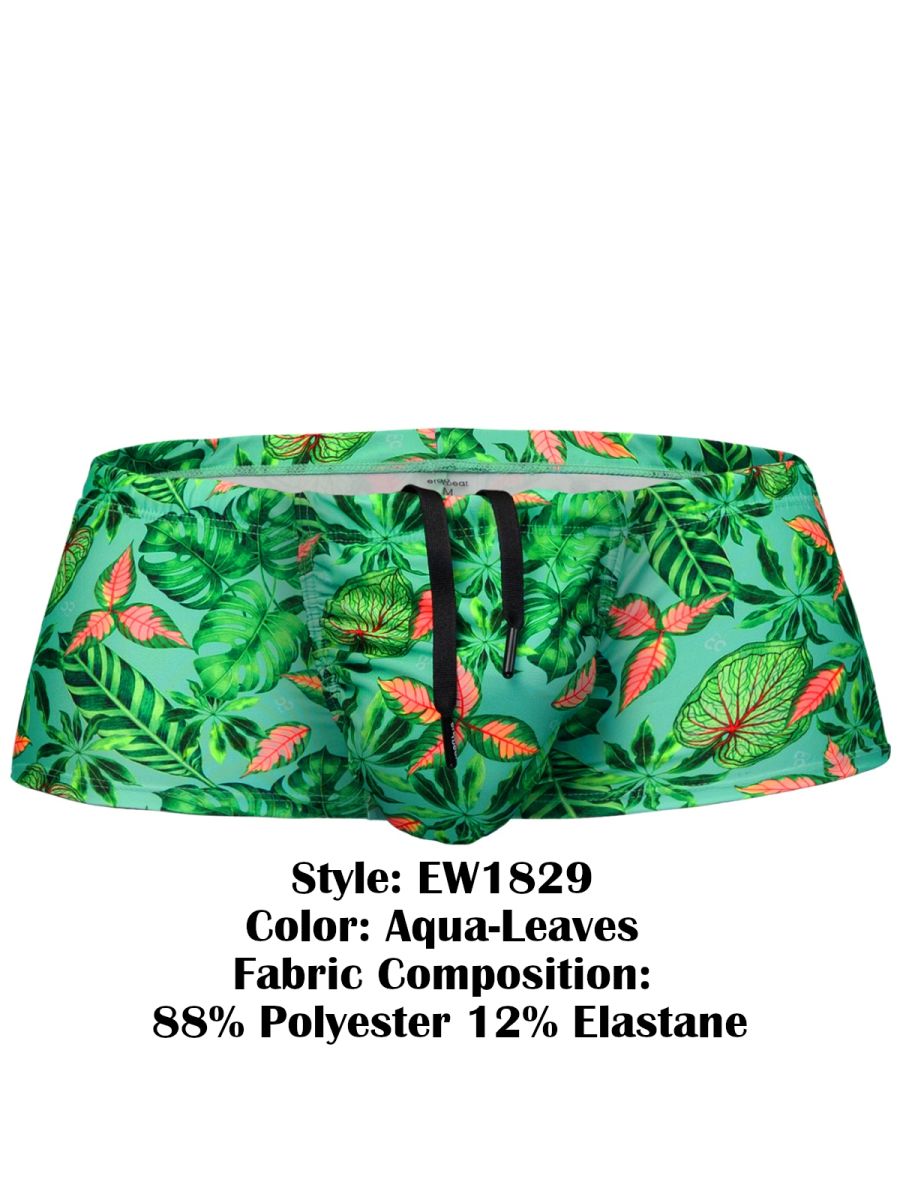 ErgoWear Men's active and swimwear EW1829 FEEL SW Swim Trunks Color Aqua-Leaves
