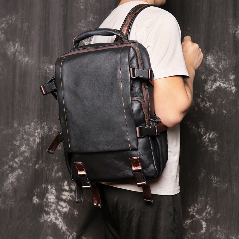 Full Grain Leather Backpack For Mens Leather Travel Backpack Casual Laptop Backpack LJ1034