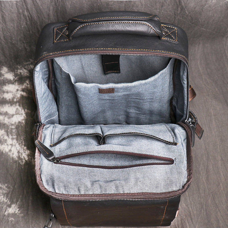 Full Grain Leather Backpack For Mens Leather Travel Backpack Casual Laptop Backpack LJ1034
