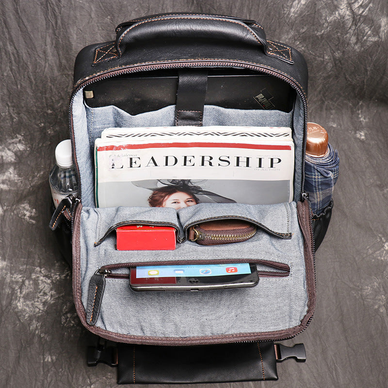 Full Grain Leather Backpack For Mens Leather Travel Backpack Casual Laptop Backpack LJ1034