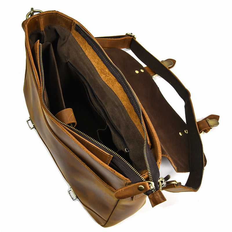 Full Grain Leather Briefcase Mens Leather Laptop Bag Premium Leather Messenger Bag Leather Macbook Shoulder Bag