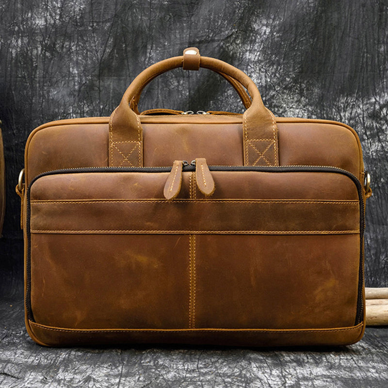 Full Grain Leather Briefcase, Mens Retro Leather Handmade Laptop Bag, Messenger Bag