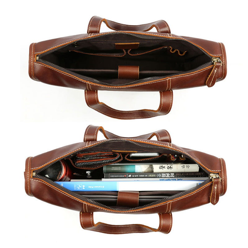 Full Grain Leather Briefcase, Vintage Leather Shoulder Bag, Handmade Messenger Bag For Men