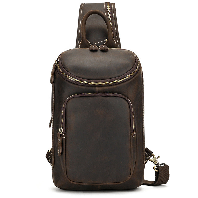 Full Grain Leather Chest Bag Retro Leather Crossbody Bag Handmade Mens Leather Sling Bag
