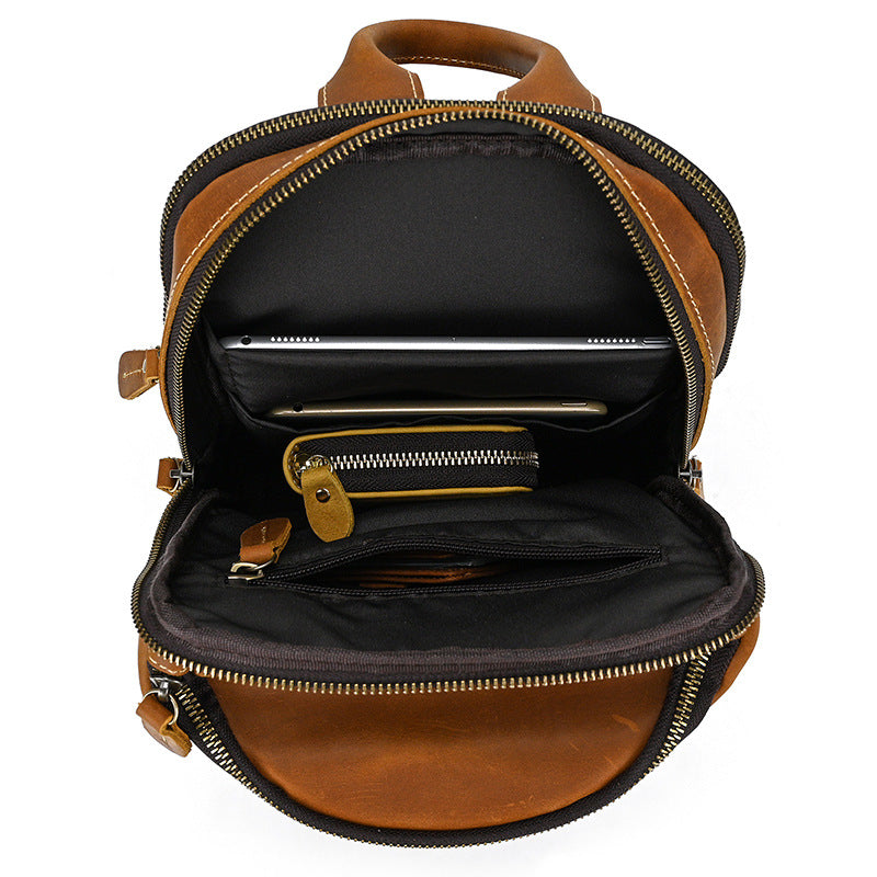 Full Grain Leather Chest Bag Retro Leather Crossbody Bag Handmade Mens Leather Sling Bag