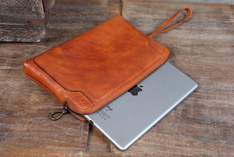 Full Grain Leather Clutch Handmade Mens Wrist Bag Large Long Wallet For Men SWK1109