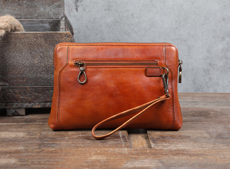 Full Grain Leather Clutch Handmade Mens Wrist Bag Large Long Wallet For Men SWK1109
