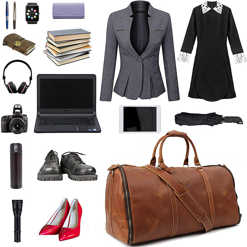 Men's Convertible Full Grain Leather Garment Bag, Carry-On Weekender with Shoe Compartment