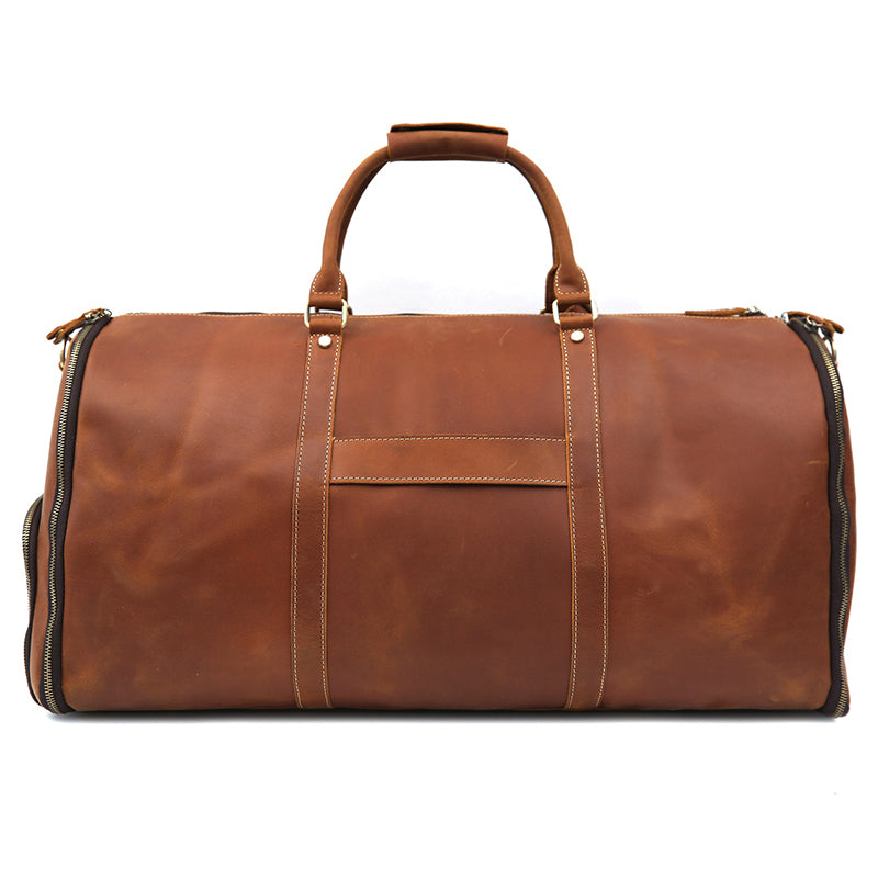 Men's Convertible Full Grain Leather Garment Bag, Carry-On Weekender with Shoe Compartment