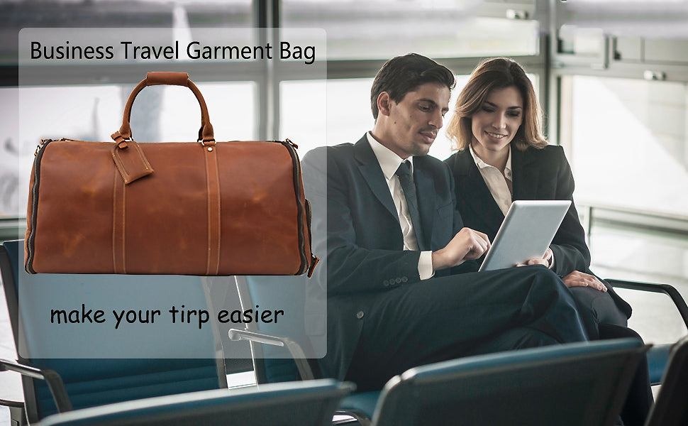 Men's Convertible Full Grain Leather Garment Bag, Carry-On Weekender with Shoe Compartment
