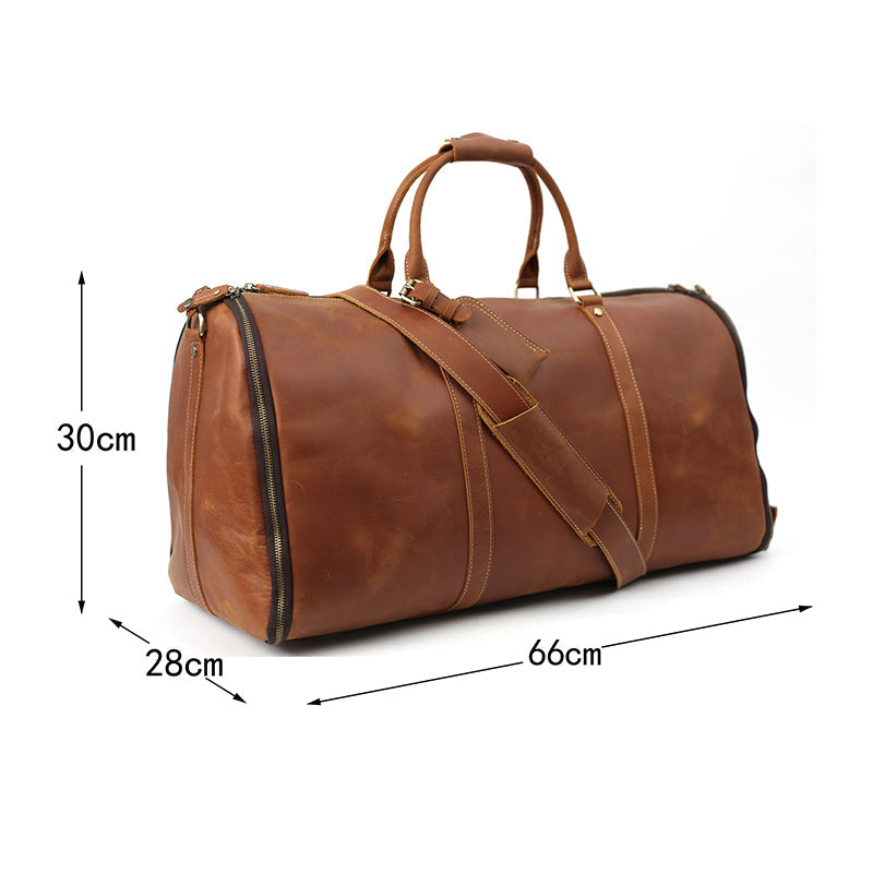 Men's Convertible Full Grain Leather Garment Bag, Carry-On Weekender with Shoe Compartment