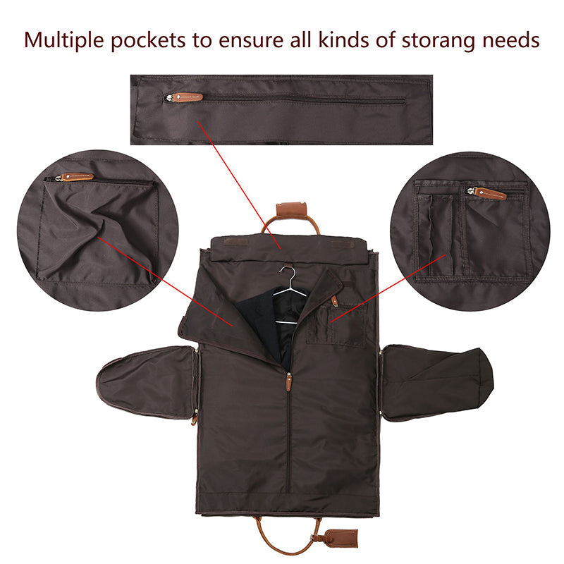 Men's Convertible Full Grain Leather Garment Bag, Carry-On Weekender with Shoe Compartment