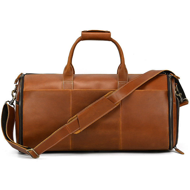 Men's Full Grain Leather Garment Bag, Convertible Weekender Duffel Bag