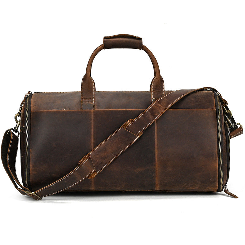 Men's Full Grain Leather Garment Bag, Convertible Weekender Duffel Bag