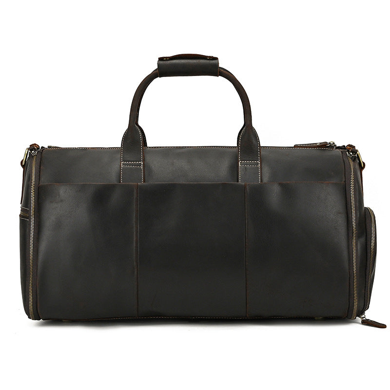 Men's Full Grain Leather Garment Bag, Convertible Weekender Duffel Bag