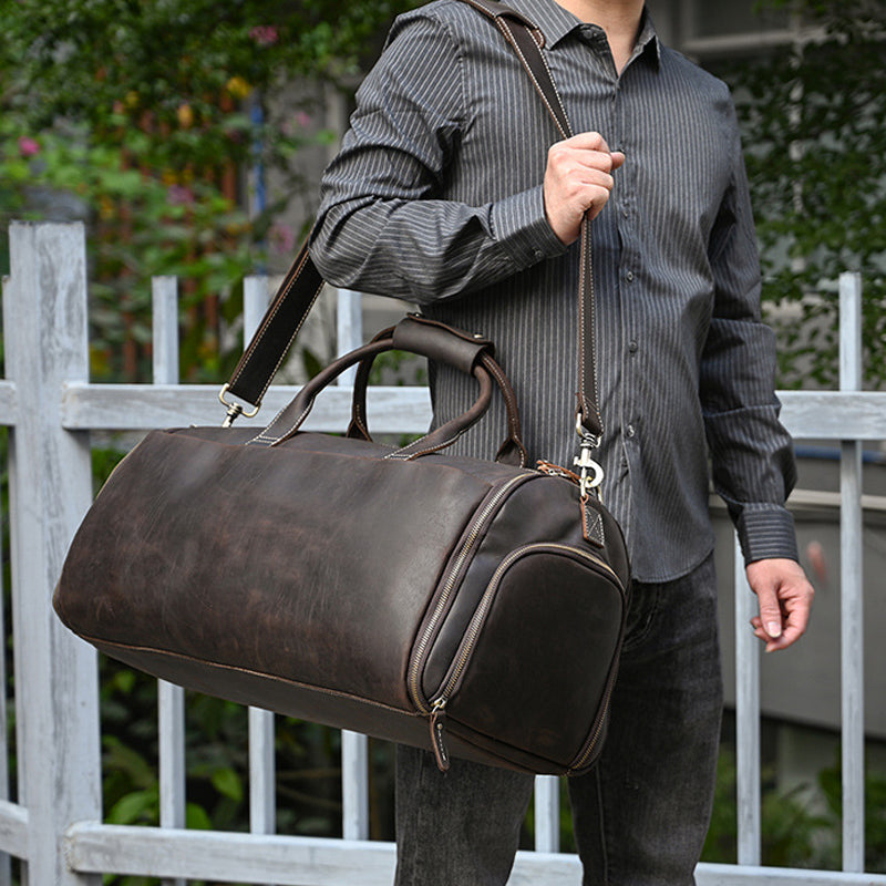 Men's Full Grain Leather Garment Bag, Convertible Weekender Duffel Bag