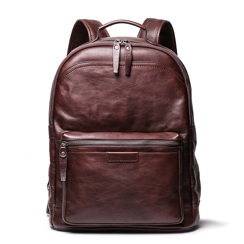 Full Grain Leather Men Backpack Handmade Leather Laptop Backpack Travel Backpack 88120