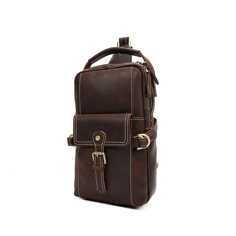 Full Grain Leather Men Sling Bag Retro Leather Chest Pack Handmade Mens Shoulder Bag