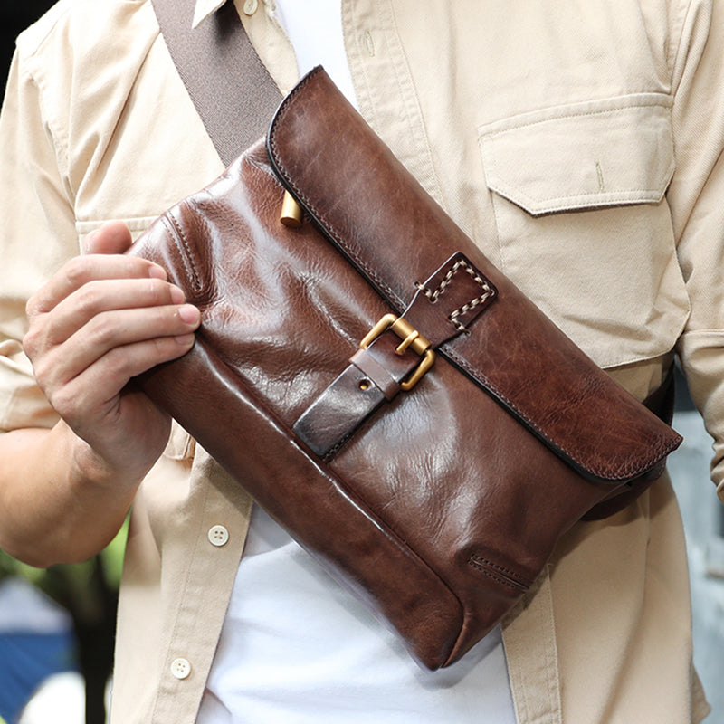Full Grain Leather Men's Shoulder Bag Vintage Handmade Leather Messenger Bag Leather Crossbody Bag
