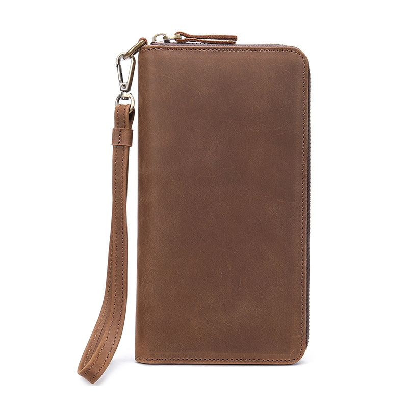 Full Grain Leather Men's Wallet Handmade Long Clutch Retro Mens Leather Zipper Wallet M1028