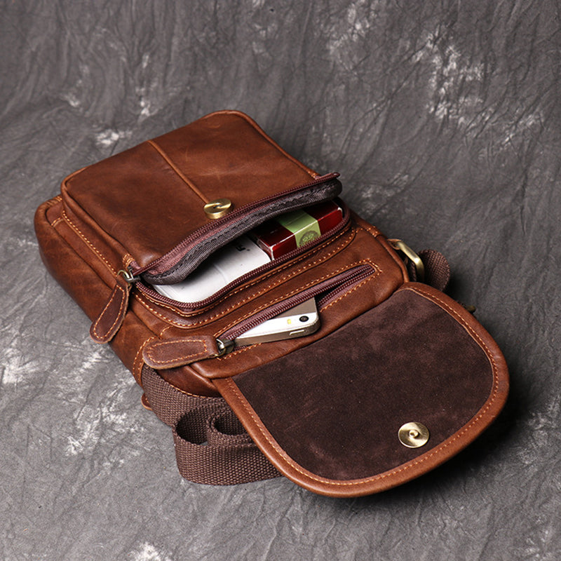 Full Grain Leather Messenger Bag Casual Small Leather Shoulder Bag For Mens Leather Crossbody Bag