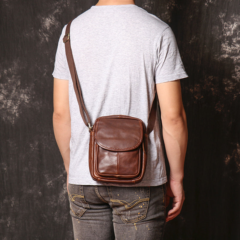 Full Grain Leather Messenger Bag Casual Small Leather Shoulder Bag For Mens Leather Crossbody Bag