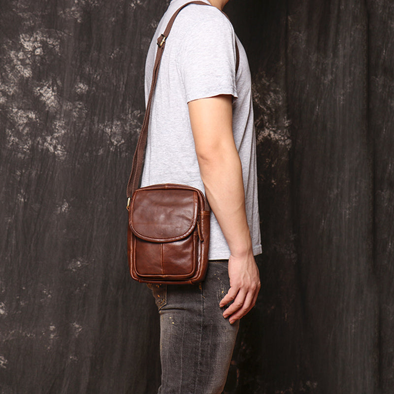 Full Grain Leather Messenger Bag Casual Small Leather Shoulder Bag For Mens Leather Crossbody Bag