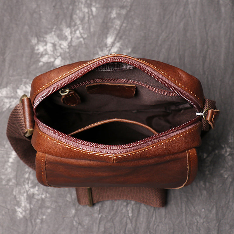 Full Grain Leather Messenger Bag Casual Small Leather Shoulder Bag For Mens Leather Crossbody Bag