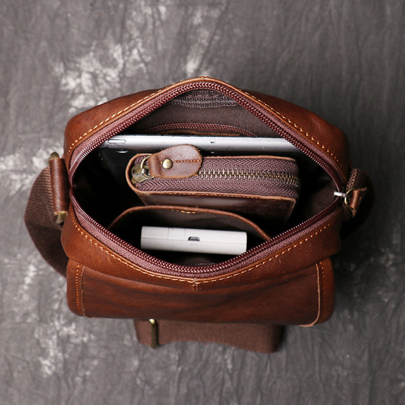 Full Grain Leather Messenger Bag Casual Small Leather Shoulder Bag For Mens Leather Crossbody Bag