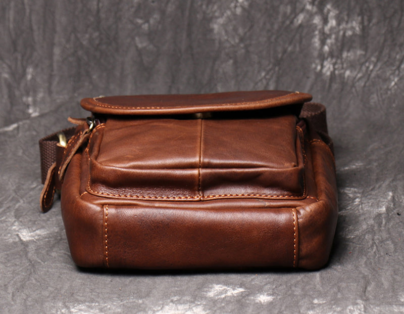 Full Grain Leather Messenger Bag Casual Small Leather Shoulder Bag For Mens Leather Crossbody Bag