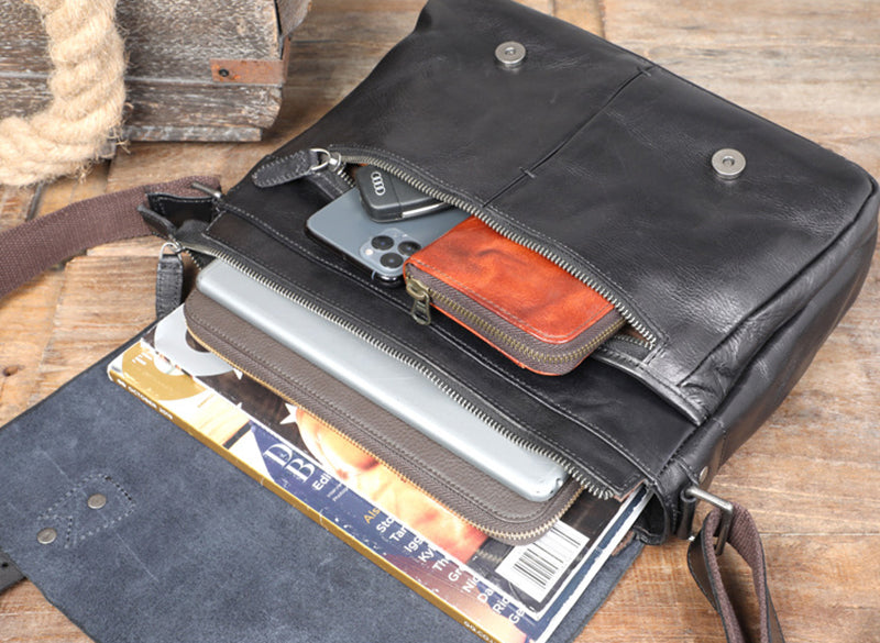 Full Grain Leather Messenger Bag Mens Leather Shoulder Bag Vintage Handmade Crossbody Bag Satchel