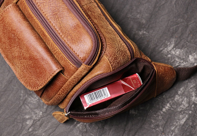 Full Grain Leather Sling Bag Leather Waist Bag Mens Handmade Leather Crossbody Bag Chest Pack