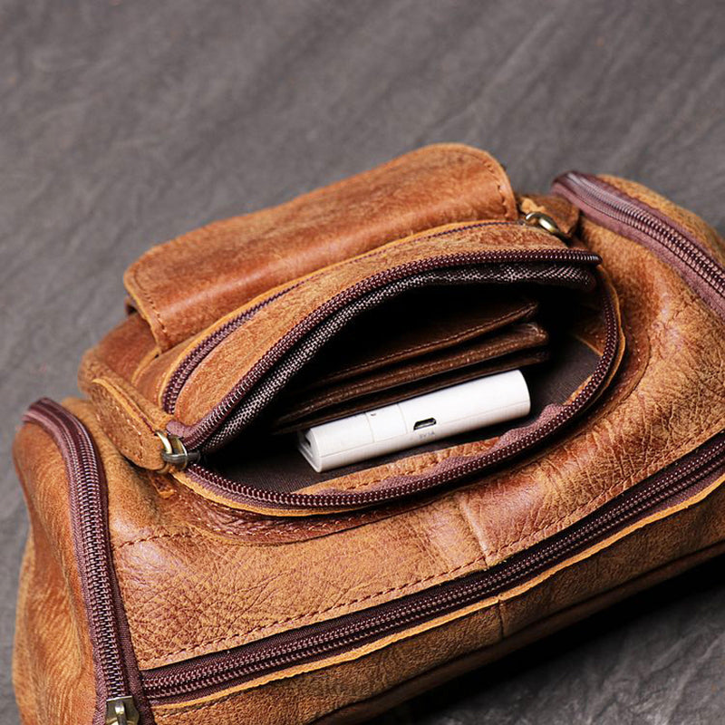 Full Grain Leather Sling Bag Leather Waist Bag Mens Handmade Leather Crossbody Bag Chest Pack