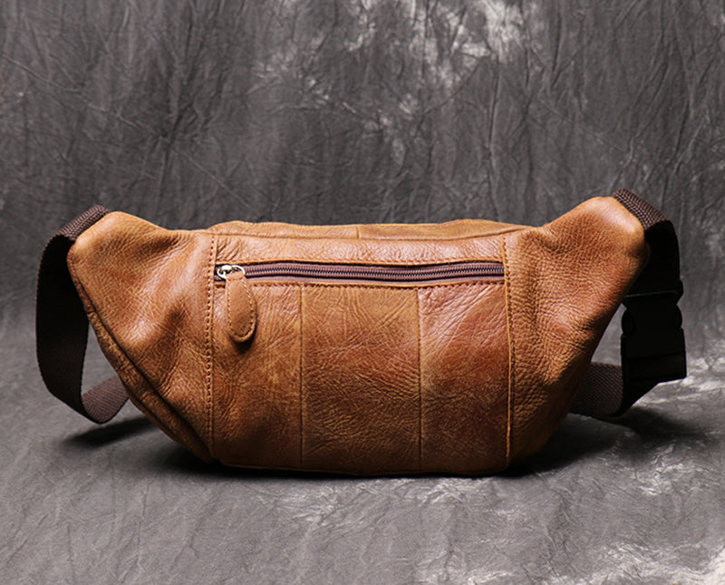 Full Grain Leather Sling Bag Leather Waist Bag Mens Handmade Leather Crossbody Bag Chest Pack