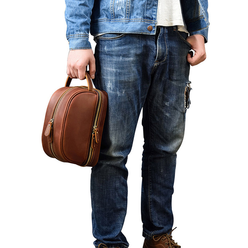 Full Grain Leather Wash Bag Handmade Toiletry Bag Dopp Kit Shaving Kit 8814