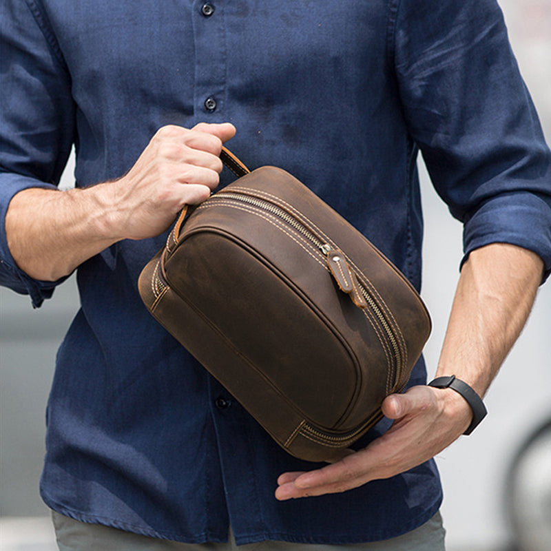 Full Grain Leather Wash Bag Handmade Toiletry Bag Dopp Kit Shaving Kit 8814