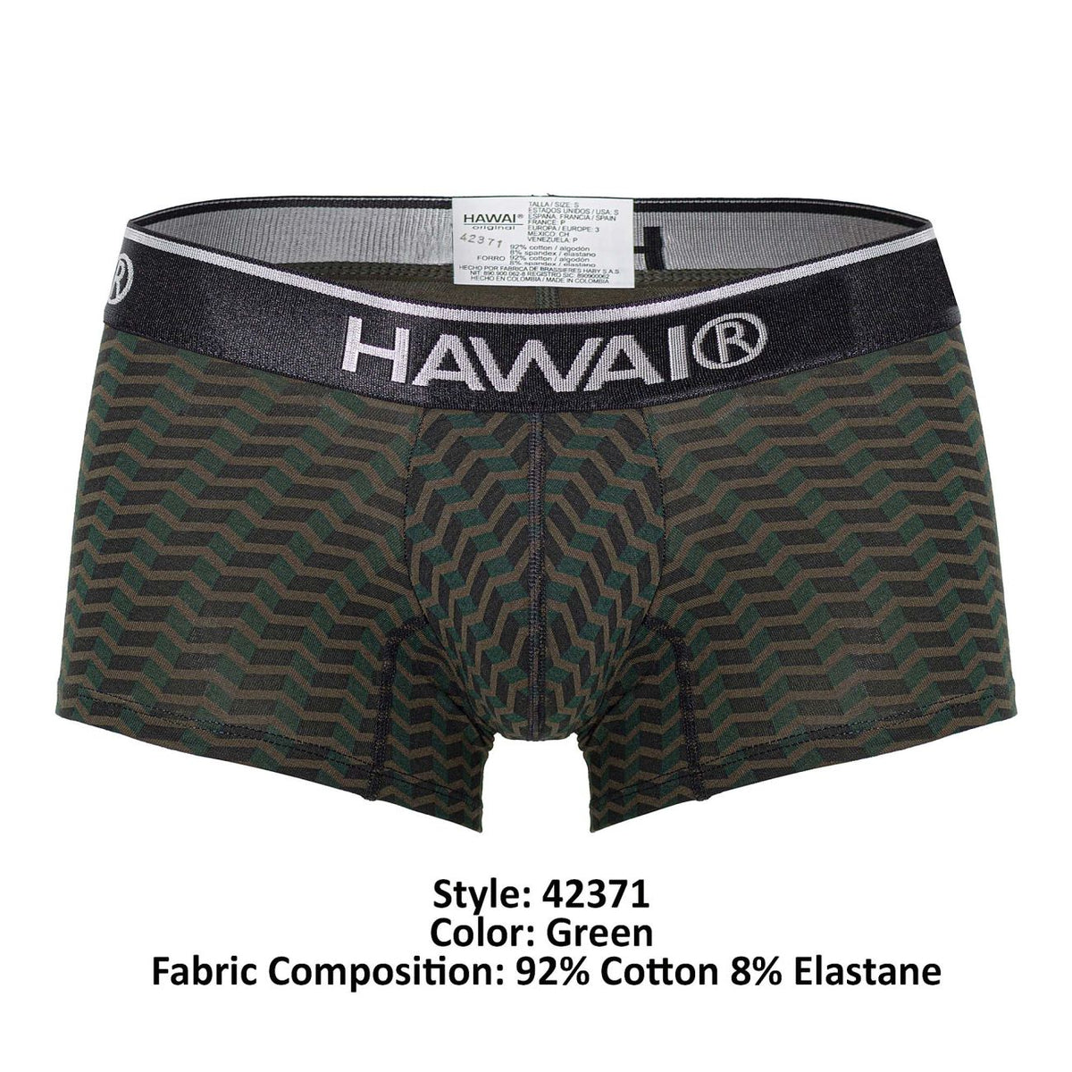 HAWAIR Men's Underwear 42371 Printed Trunks Color Green