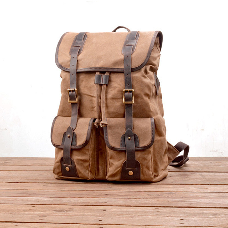 Handmade Canvas Backpack Waxed Canvas Laptop Backpack Vintage Travel Backpack Large Rucksack