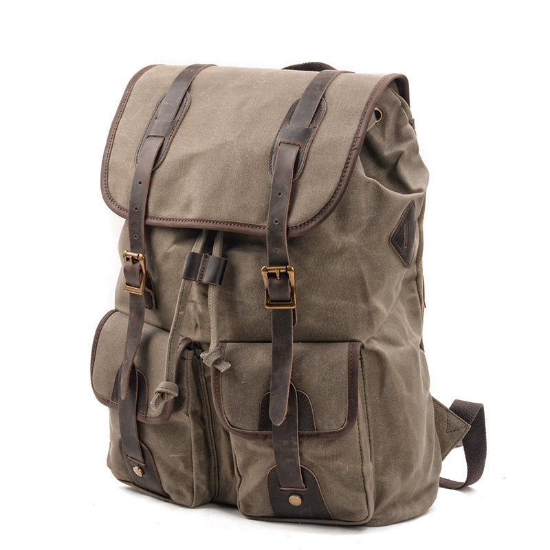 Handmade Canvas Backpack Waxed Canvas Laptop Backpack Vintage Travel Backpack Large Rucksack