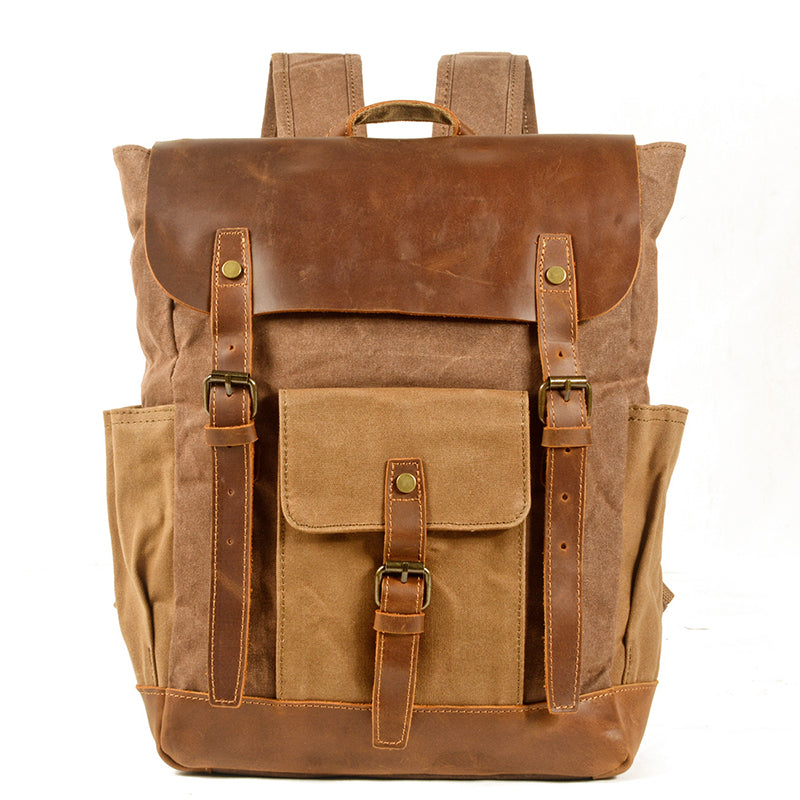 Handmade Waxed Canvas Laptop Backpack, Canvas Travel Backpack Unisex School Backpack