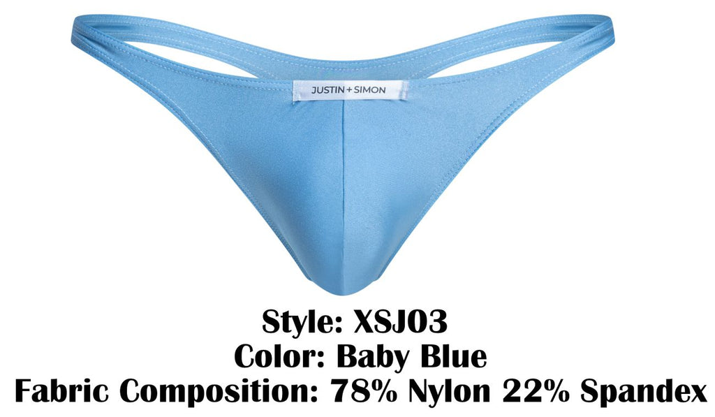 JUSTIN+SIMON Men's Underwear XSJ03 Classic Thongs Color Baby Blue