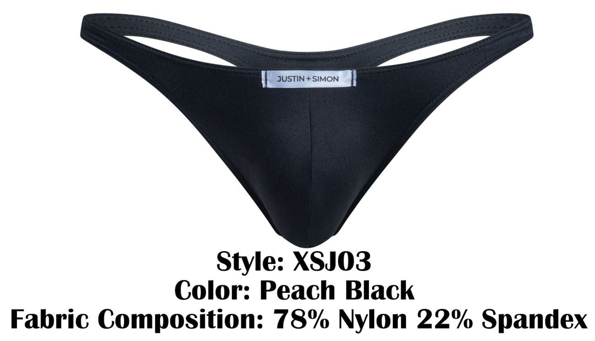 JUSTIN+SIMON Men's Underwear XSJ03 Classic Thongs Color Peach Black