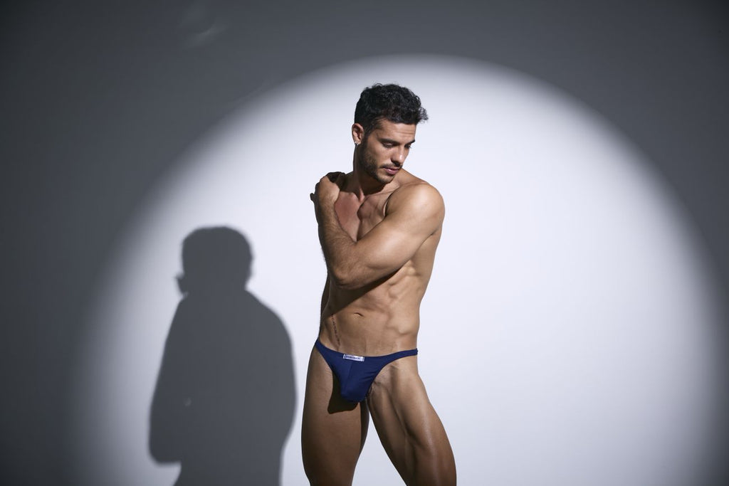 JUSTIN+SIMON Men's Underwear XSJ03 Classic Thongs Color Peach Navy