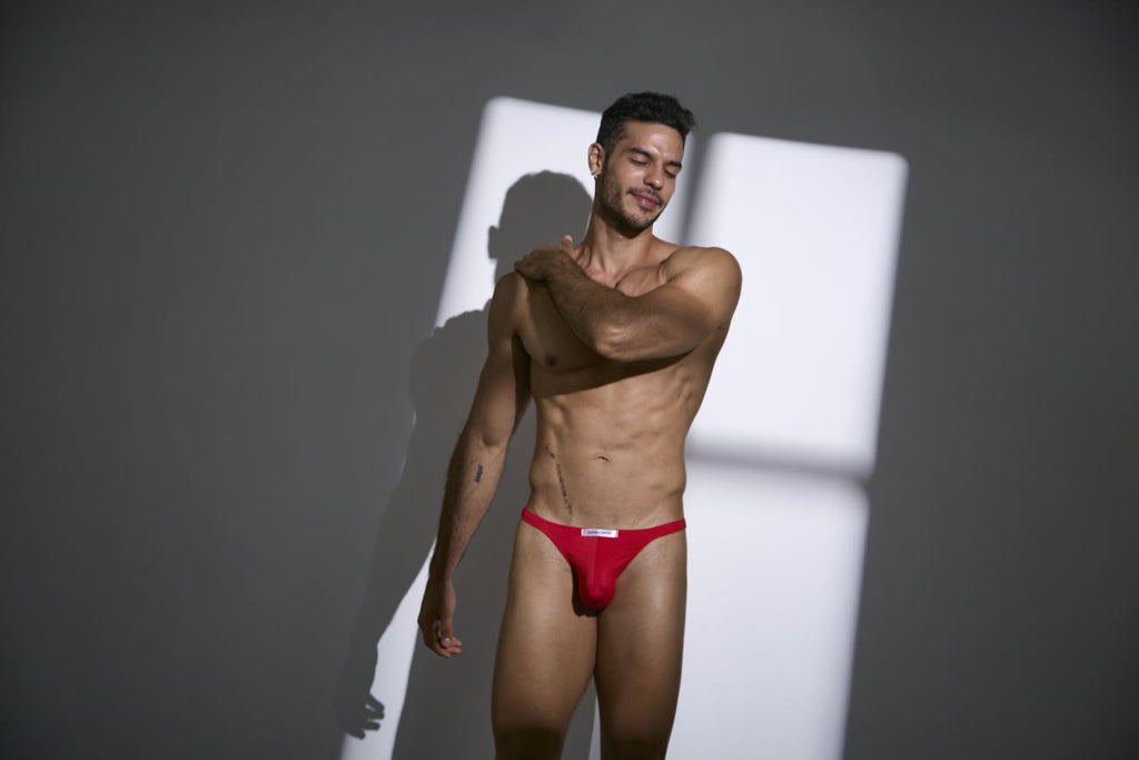 JUSTIN+SIMON Men's Underwear XSJ03 Classic Thongs Color Peach Red