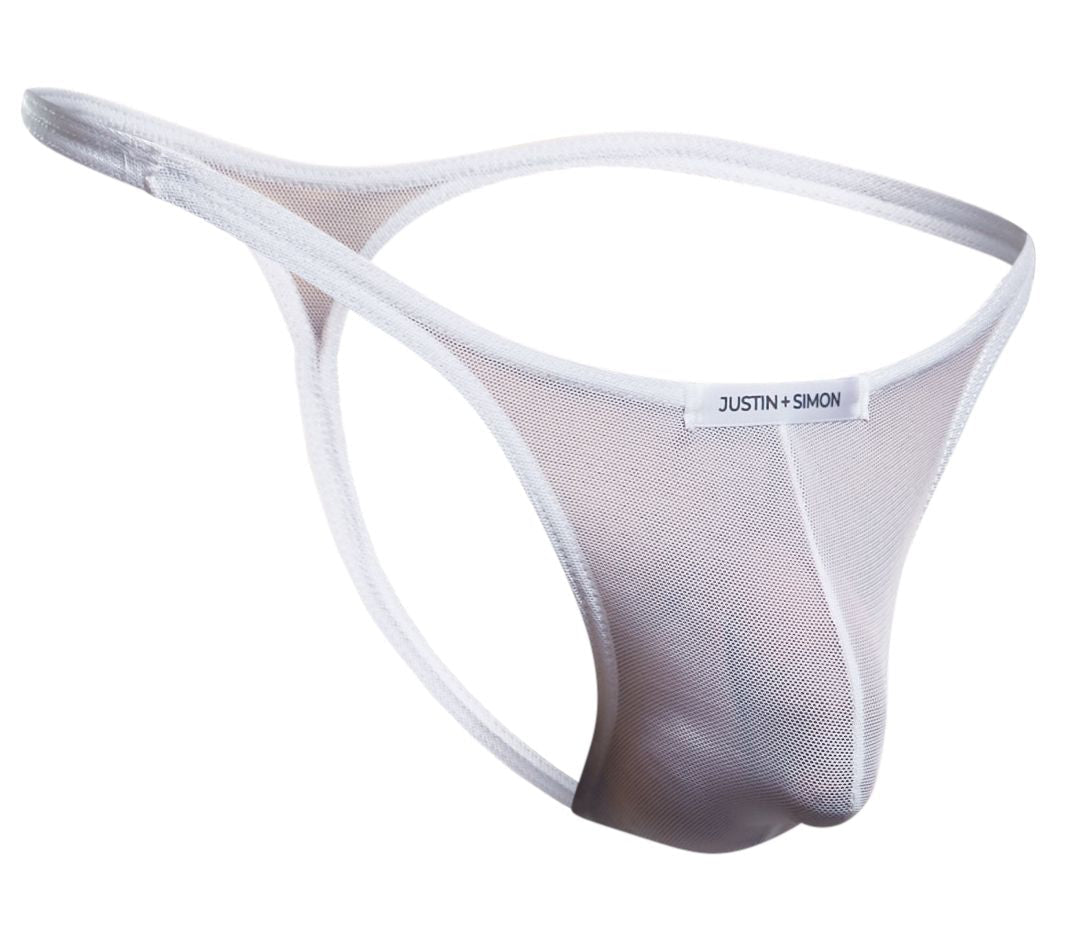 JUSTIN+SIMON Men's Underwear XSJ03 Classic Thongs Color White Mesh